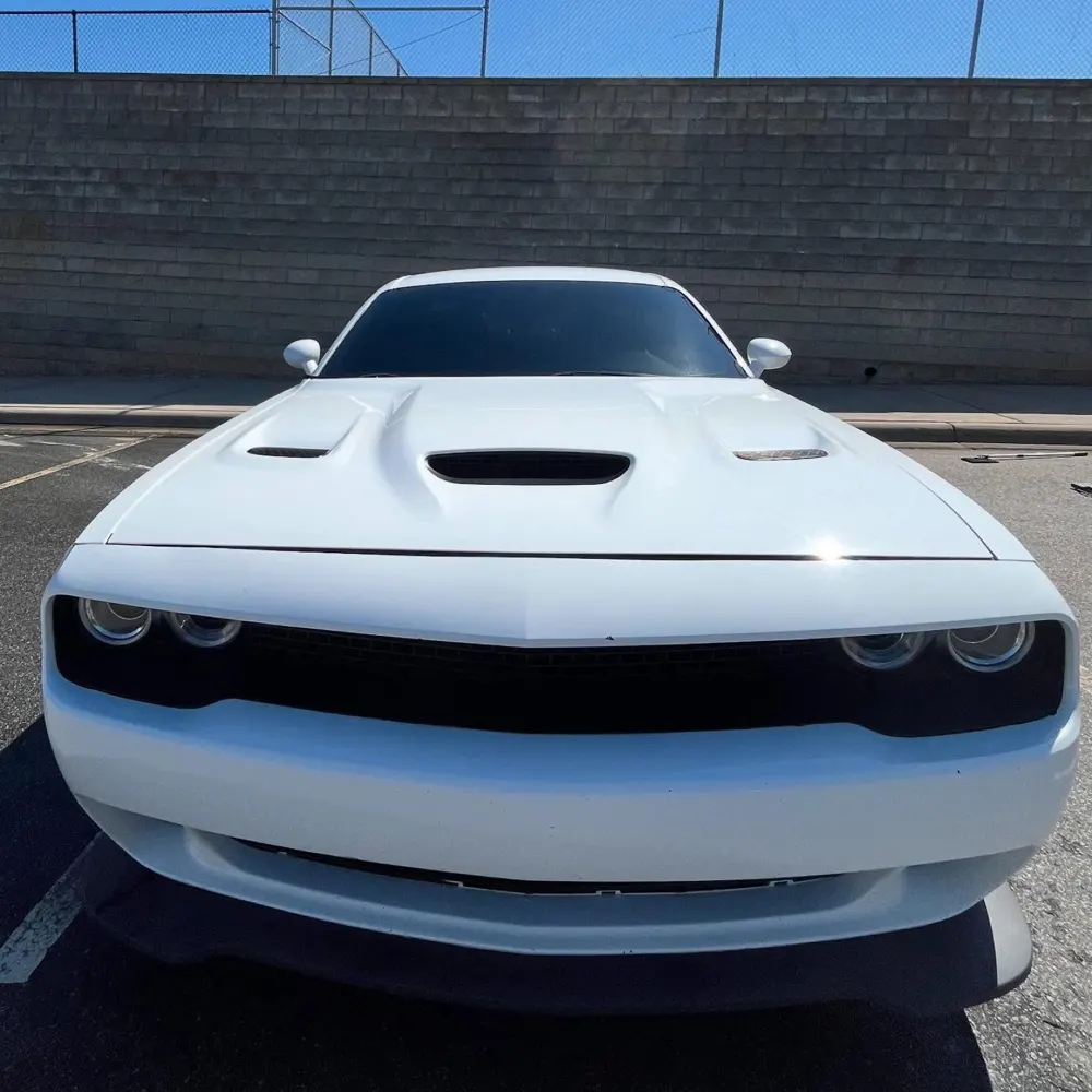 White Dodge Challenger Scat Pack after detail