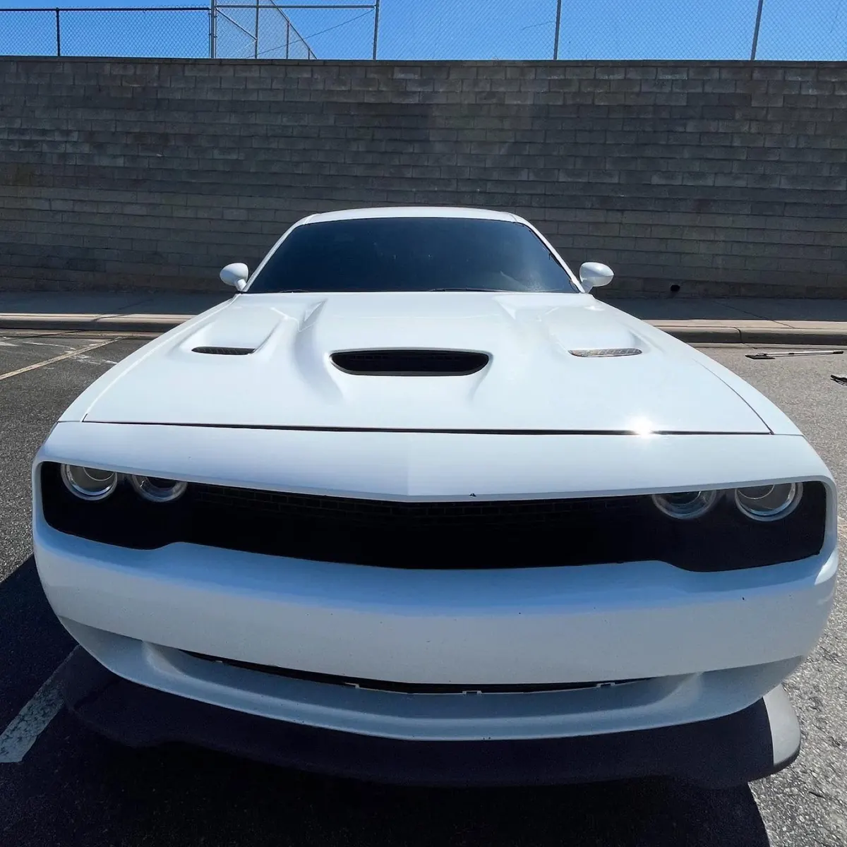 White Dodge Challenger Scat Pack after a full detailing service